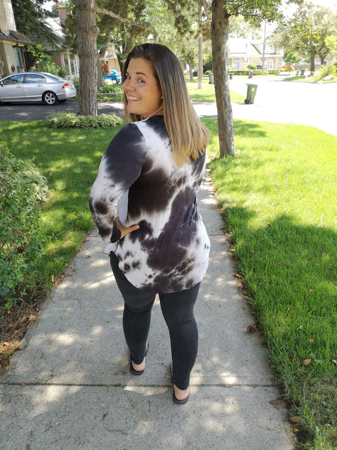 Tie-dye Long Sleeve Top Black