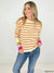 Crew Neck Striped Sweater With Contrasting Sleeves: available in black, rose red and apricot