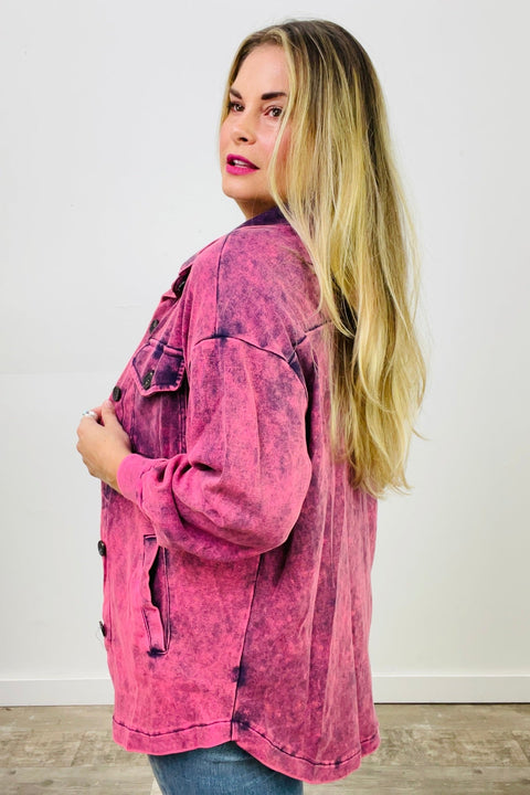 Mineral Washed Shacket in Magenta