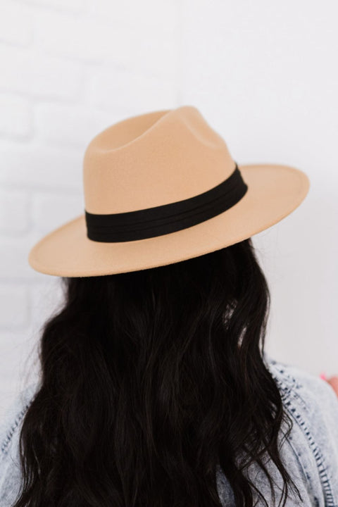 Tan and Black Wide Strap Fedora