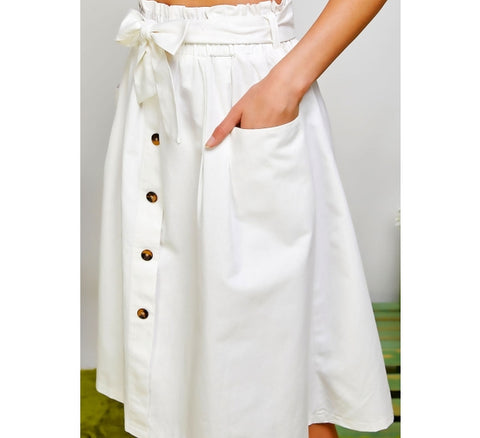 Paperbag Waist Midi Skirt in White