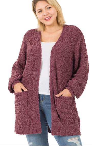 Popcorn Cardigan in Berry