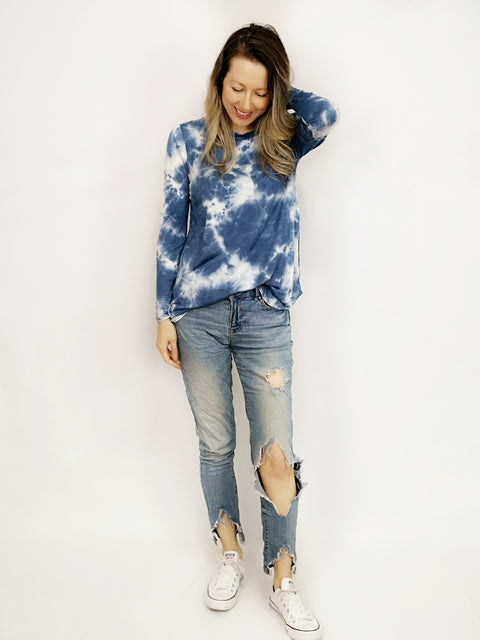 Tie-dye Long Sleeve Top Blue