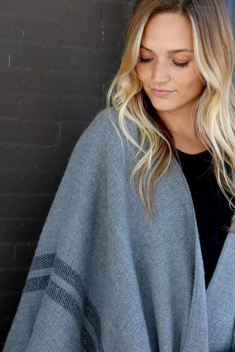 Grey Stripe Fringe Cape