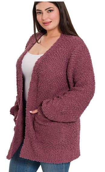 Popcorn Cardigan in Berry