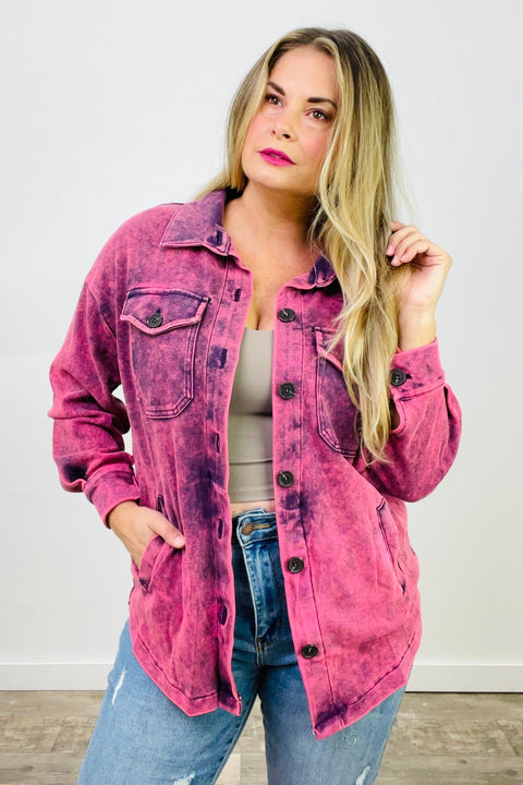 Mineral Washed Shacket in Magenta