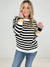 Crew Neck Striped Sweater With Contrasting Sleeves: available in black, rose red and apricot