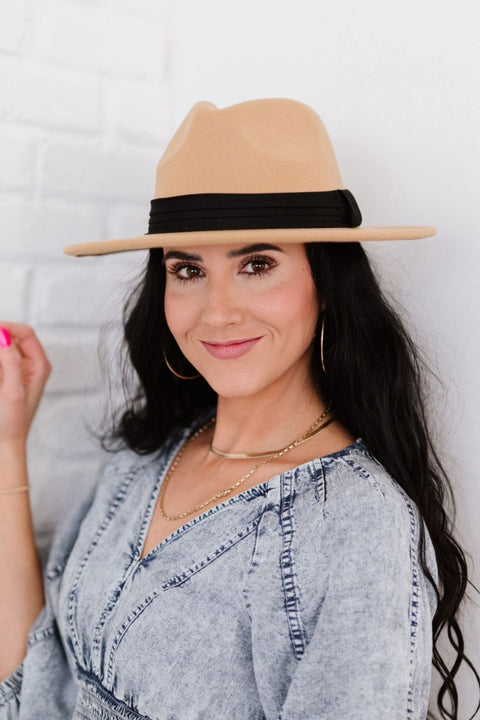 Tan and Black Wide Strap Fedora