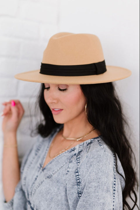 Tan and Black Wide Strap Fedora