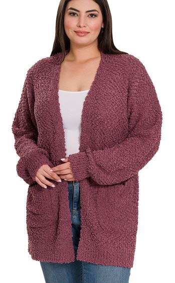 Popcorn Cardigan in Berry