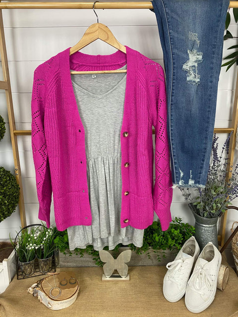 Michelle Mae Brand: Diamond Button Down Cardigan in Magenta - SOLD OUT